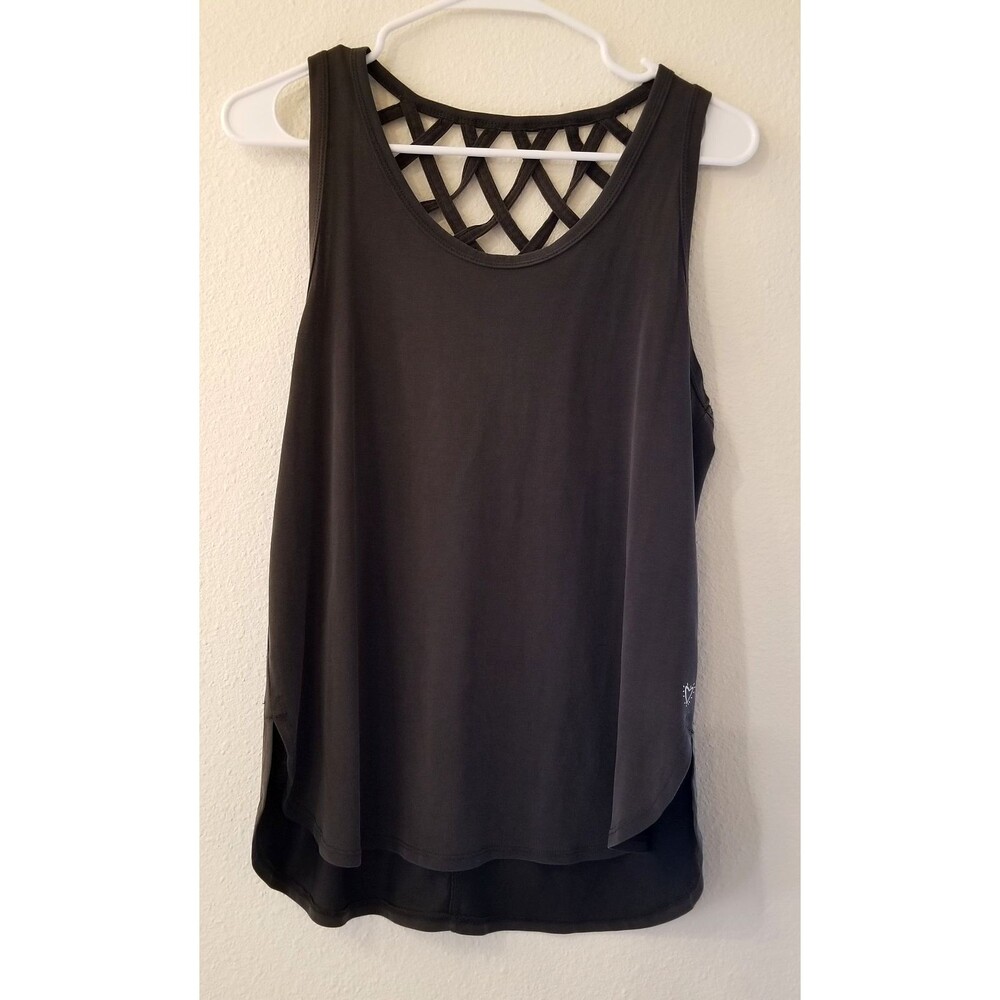 Betsey Johnson Soft Black Strappy Back Tank Top West Moto Festival Womens Size L